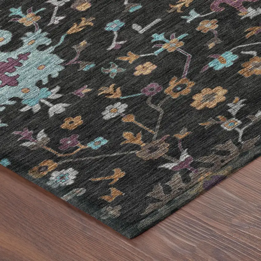 Black And Teal Blue Faux Bois Washable Indoor Outdoor Area Rug Photo 4