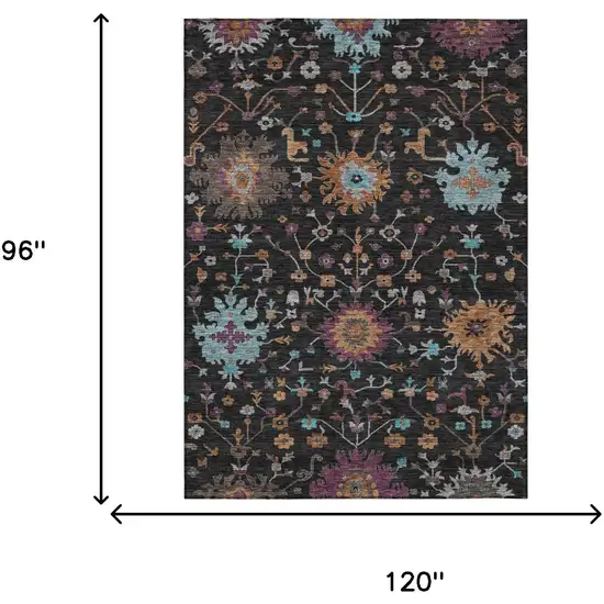 Black And Teal Blue Faux Bois Washable Indoor Outdoor Area Rug Photo 6