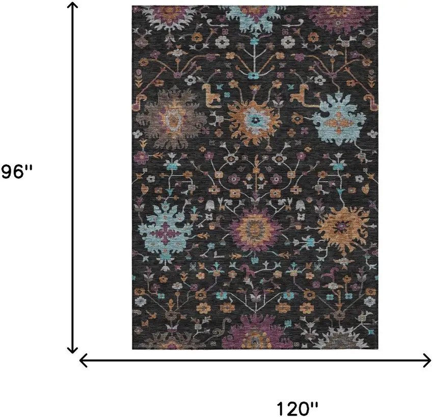 Black And Teal Blue Faux Bois Washable Indoor Outdoor Area Rug Photo 6