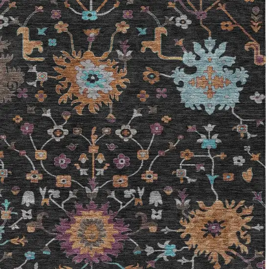 Black And Teal Blue Faux Bois Washable Indoor Outdoor Area Rug Photo 2
