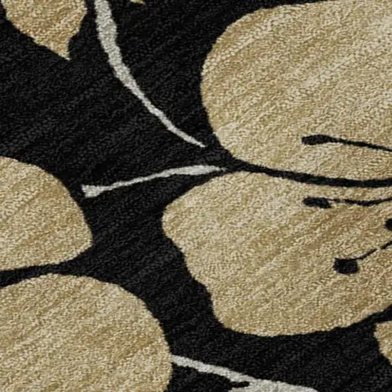 Black And Wheat Floral Washable Area Rug With UV Protection Photo 7