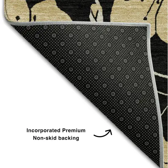 Black And Wheat Floral Washable Area Rug With UV Protection Photo 7