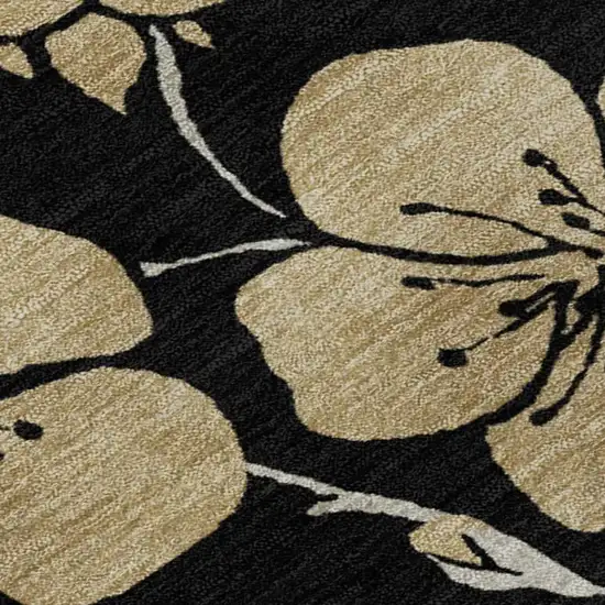 Black And Wheat Floral Washable Area Rug With UV Protection Photo 8