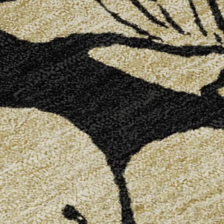 Black And Wheat Floral Washable Area Rug With UV Protection Photo 2