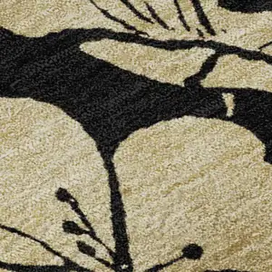 Photo of Black And Wheat Floral Washable Area Rug With UV Protection