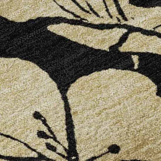 Black And Wheat Floral Washable Area Rug With UV Protection Photo 3