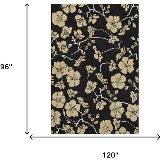 Black And Wheat Floral Washable Area Rug With UV Protection Photo 7