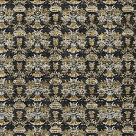 Black And Wheat Floral Washable Indoor Outdoor Area Rug Photo 3