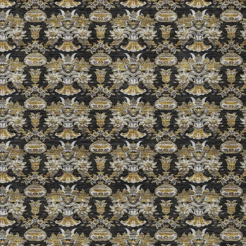 Black And Wheat Floral Washable Indoor Outdoor Area Rug Photo 3
