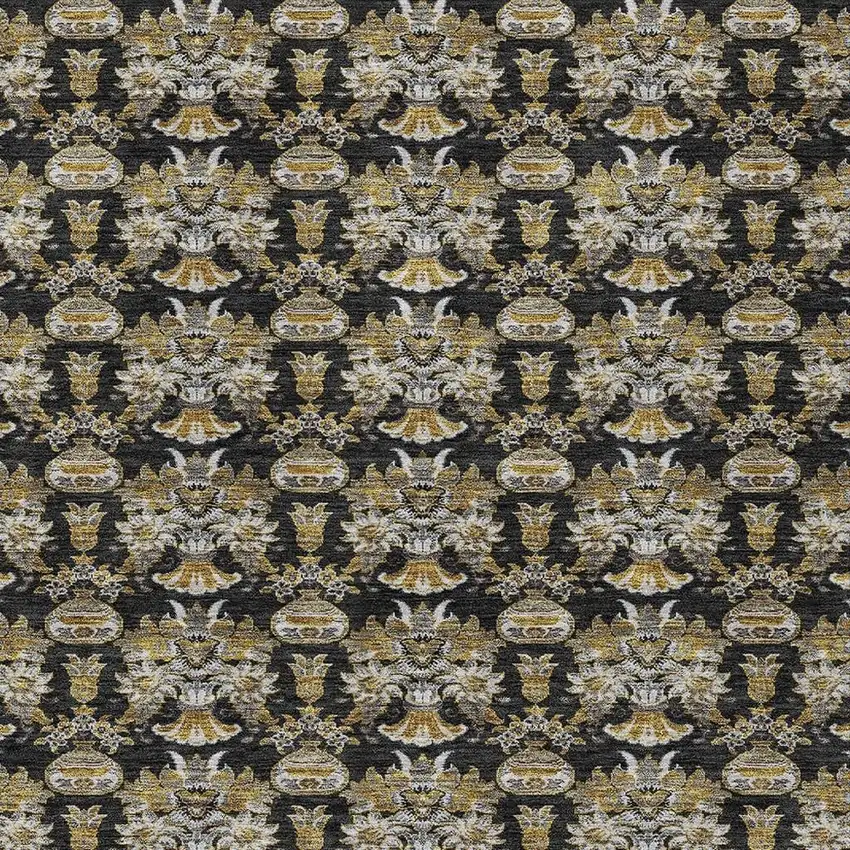 Black And Wheat Floral Washable Indoor Outdoor Area Rug Photo 5