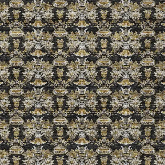 Black And Wheat Floral Washable Indoor Outdoor Area Rug Photo 5