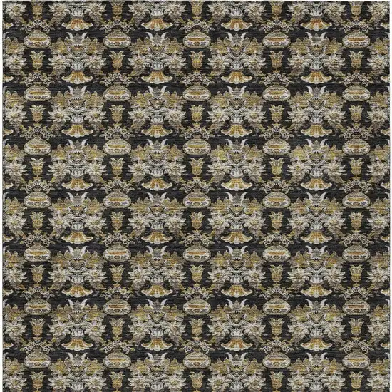Black And Wheat Floral Washable Indoor Outdoor Area Rug Photo 4
