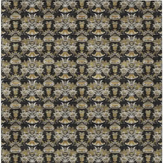 Black And Wheat Floral Washable Indoor Outdoor Area Rug Photo 6