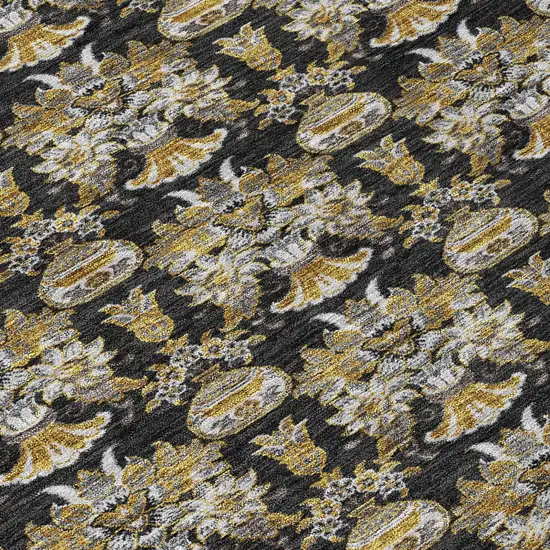 Black And Wheat Floral Washable Indoor Outdoor Area Rug Photo 7