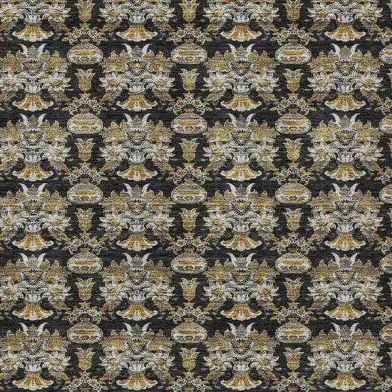 Black And Wheat Floral Washable Indoor Outdoor Area Rug Photo 4