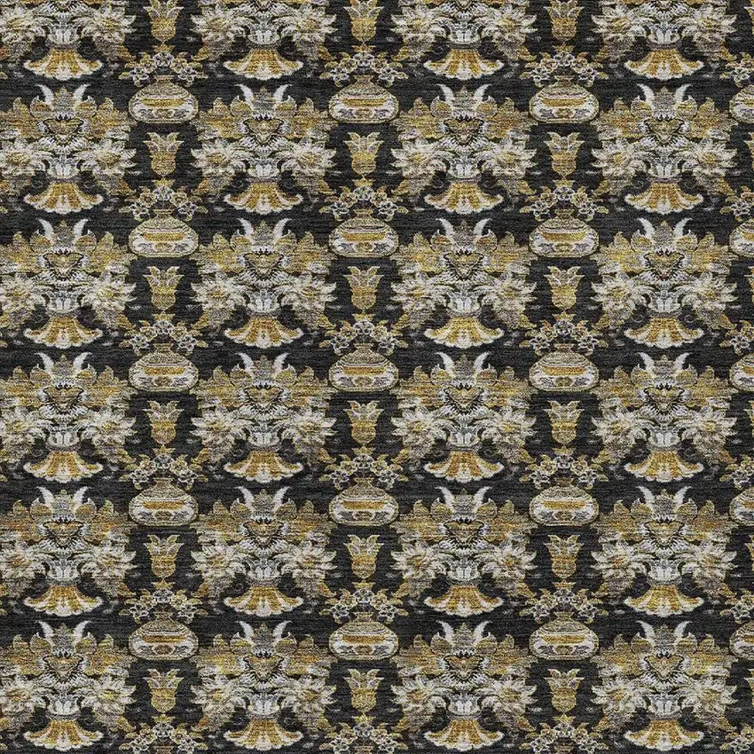 Black And Wheat Floral Washable Indoor Outdoor Area Rug Photo 4