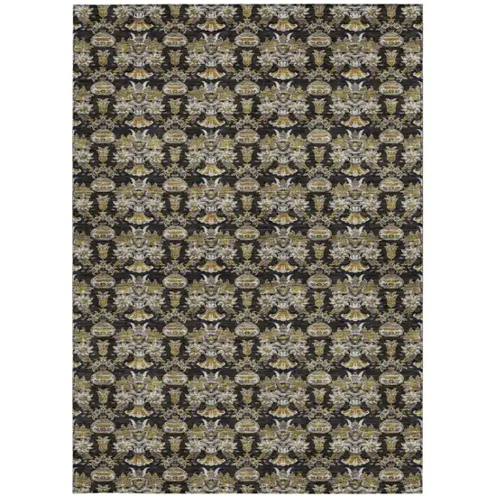 Black And Wheat Floral Washable Indoor Outdoor Area Rug Photo 3