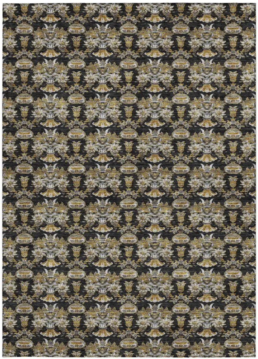 Black And Wheat Floral Washable Indoor Outdoor Area Rug Photo 3
