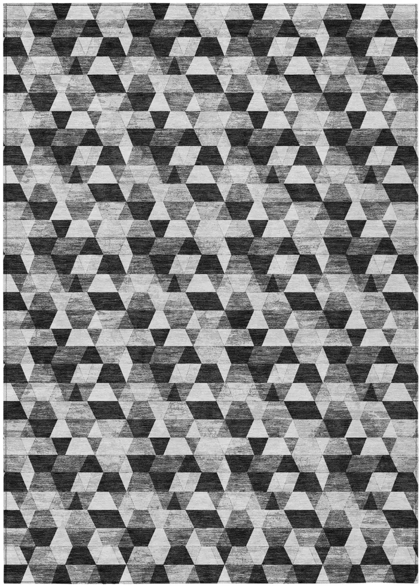 Black And Wheat Geometric Washable Indoor Outdoor Area Rug Photo 4