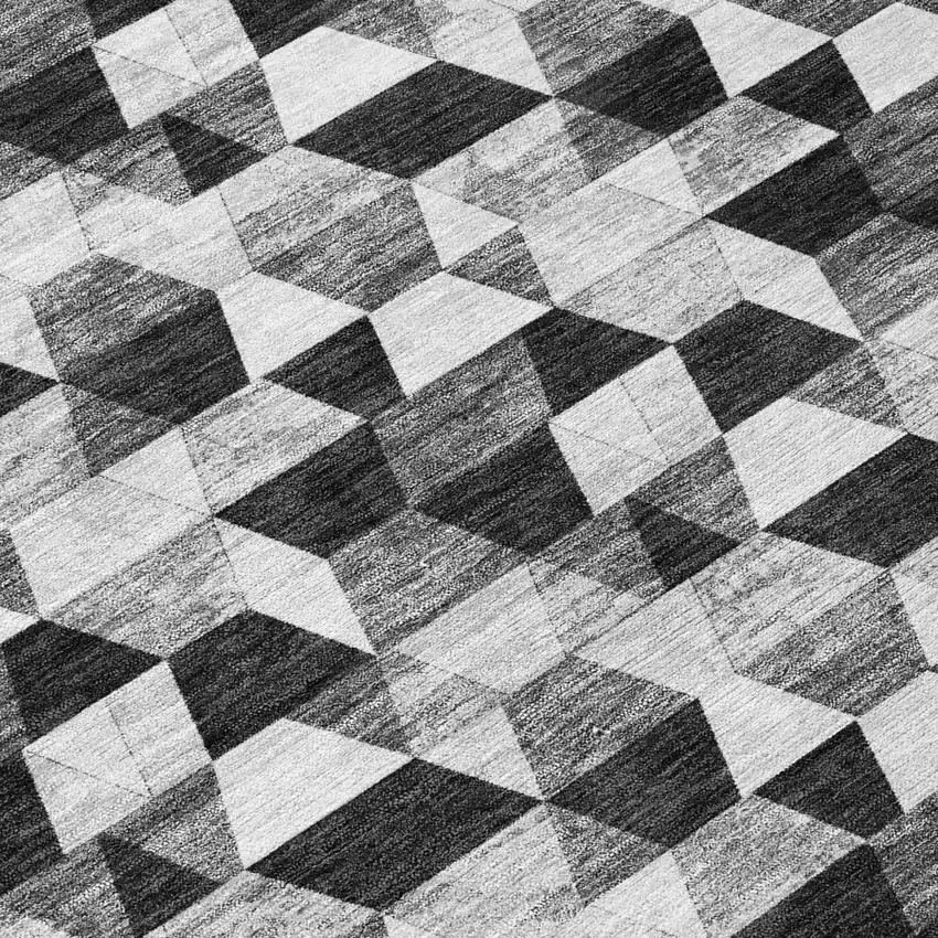 Black And Wheat Geometric Washable Indoor Outdoor Area Rug Photo 2