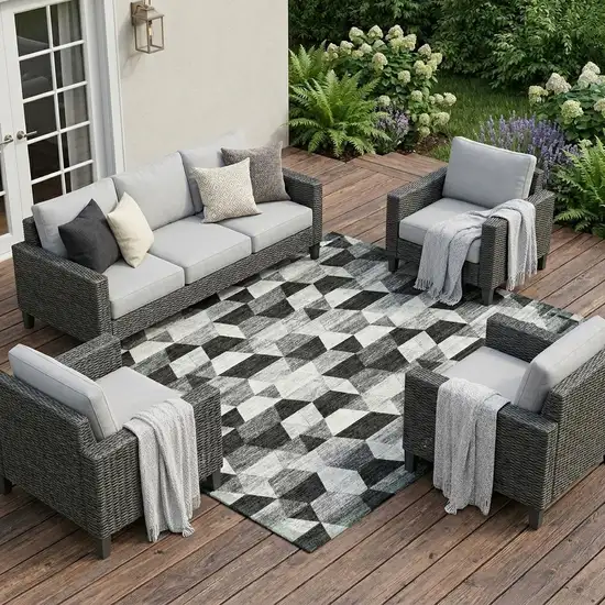 Black And Wheat Geometric Washable Indoor Outdoor Area Rug Photo 1
