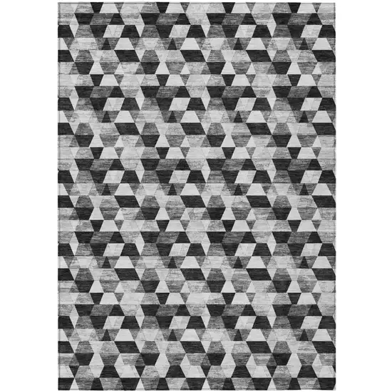 Black And Wheat Geometric Washable Indoor Outdoor Area Rug Photo 4