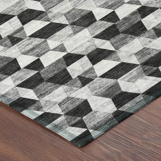 Black And Wheat Geometric Washable Indoor Outdoor Area Rug Photo 3