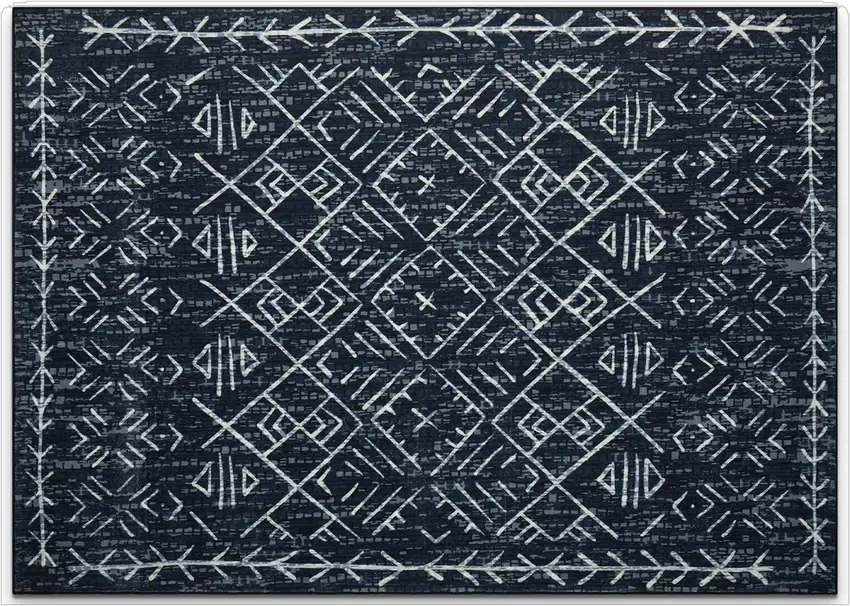 Black And White Abstract Geometric Distressed Washable Area Rug Photo 2