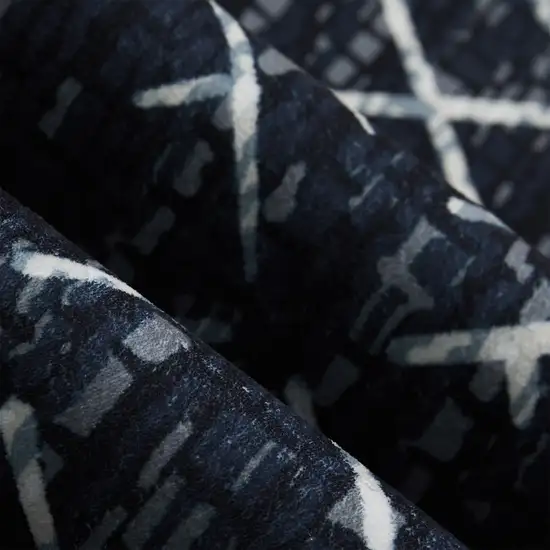 Black And White Abstract Geometric Distressed Washable Area Rug Photo 7