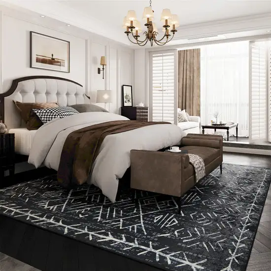 Black And White Abstract Geometric Distressed Washable Area Rug Photo 4