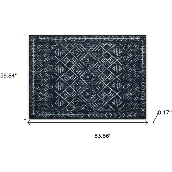 Black And White Abstract Geometric Distressed Washable Area Rug Photo 8