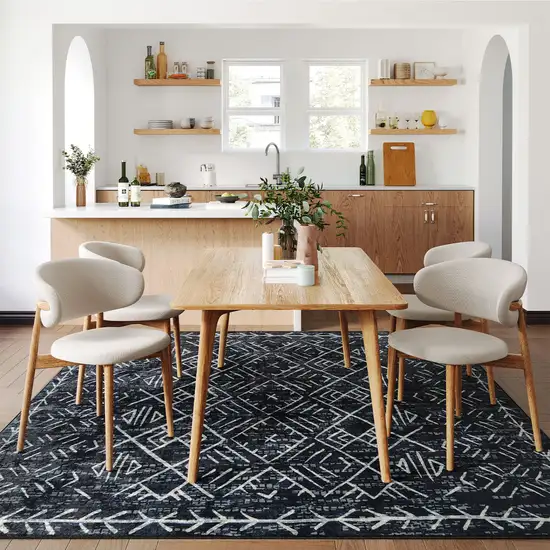 Black And White Abstract Geometric Distressed Washable Area Rug Photo 5