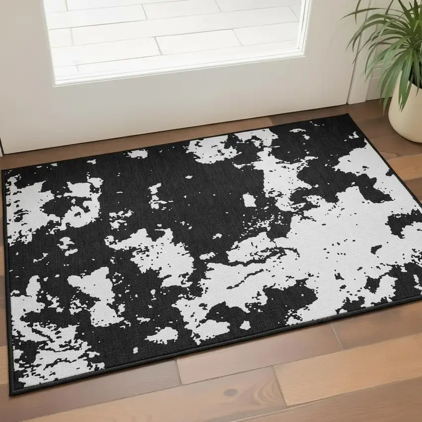 Black And White Abstract Washable Area Rug With UV Protection Photo 2