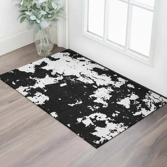 Black And White Abstract Washable Area Rug With UV Protection Photo 1