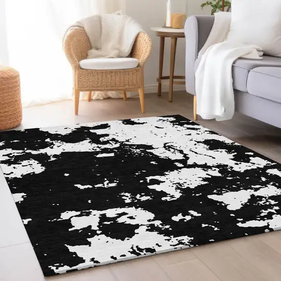 Black And White Abstract Washable Area Rug With UV Protection Photo 5