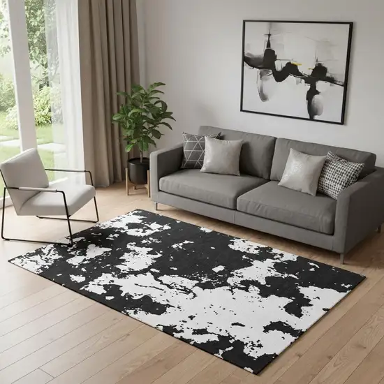 Black And White Abstract Washable Area Rug With UV Protection Photo 1