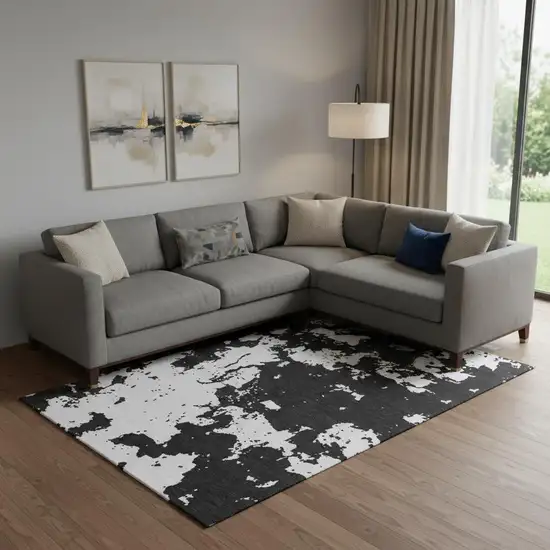 Black And White Abstract Washable Area Rug With UV Protection Photo 1