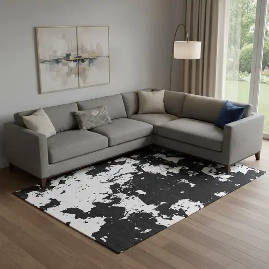 Black And White Abstract Washable Area Rug With UV Protection Photo 1