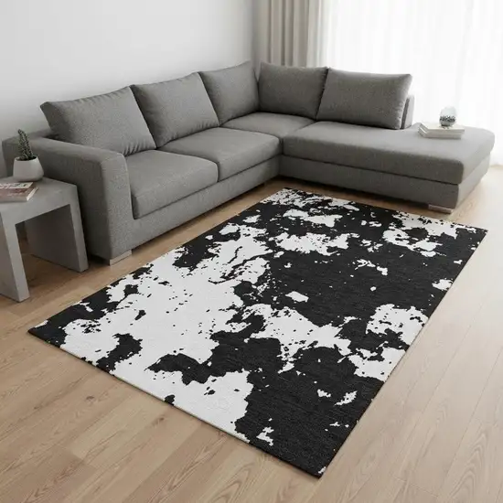 Black And White Abstract Washable Area Rug With UV Protection Photo 2