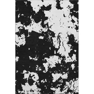 Photo of Black And White Abstract Washable Area Rug With UV Protection