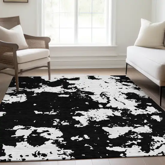 Black And White Abstract Washable Area Rug With UV Protection Photo 6