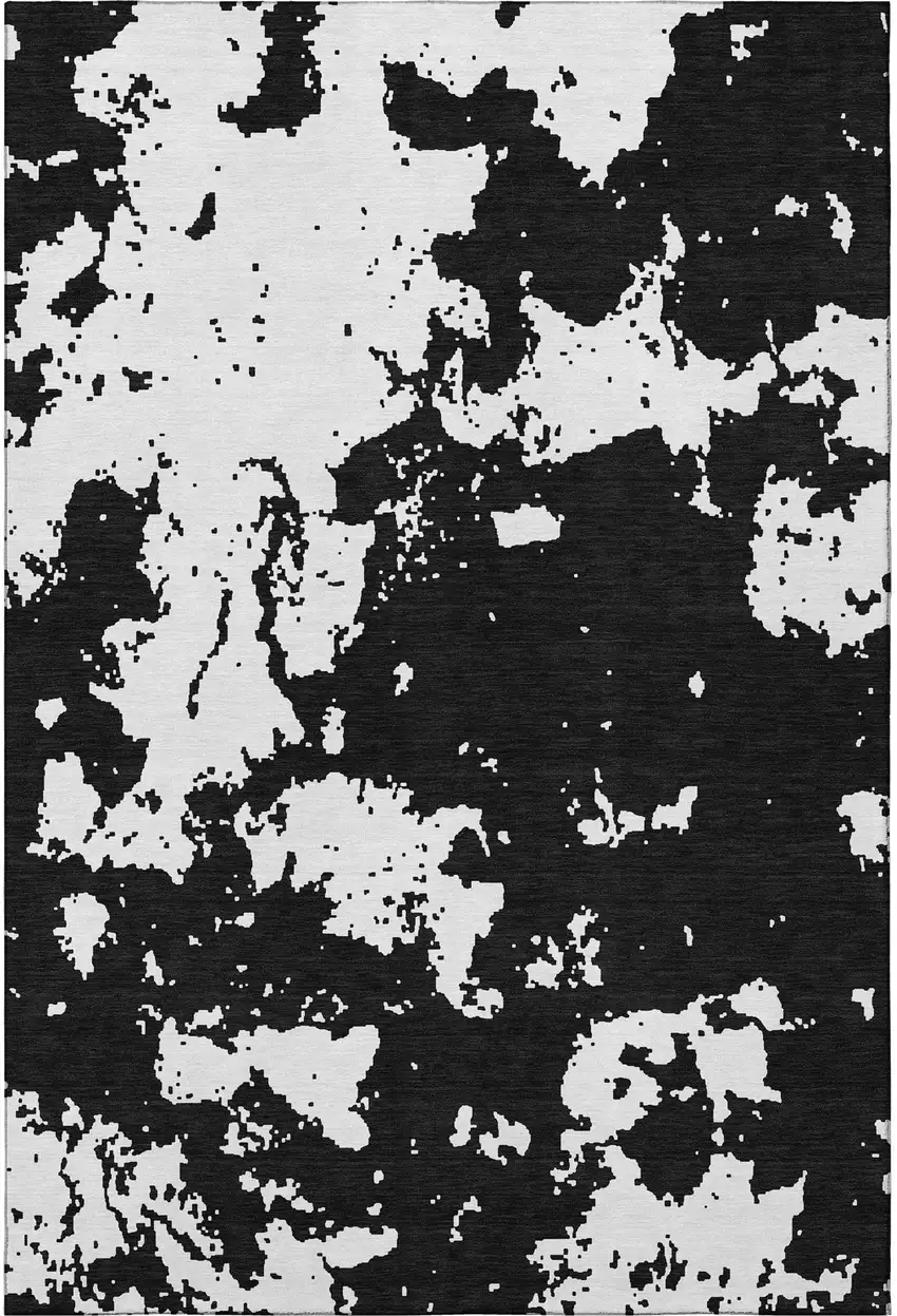 Black And White Abstract Washable Area Rug With UV Protection Photo 4