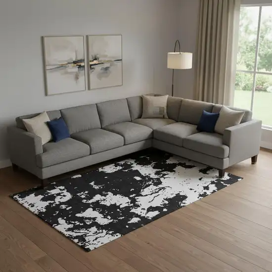 Black And White Abstract Washable Area Rug With UV Protection Photo 1