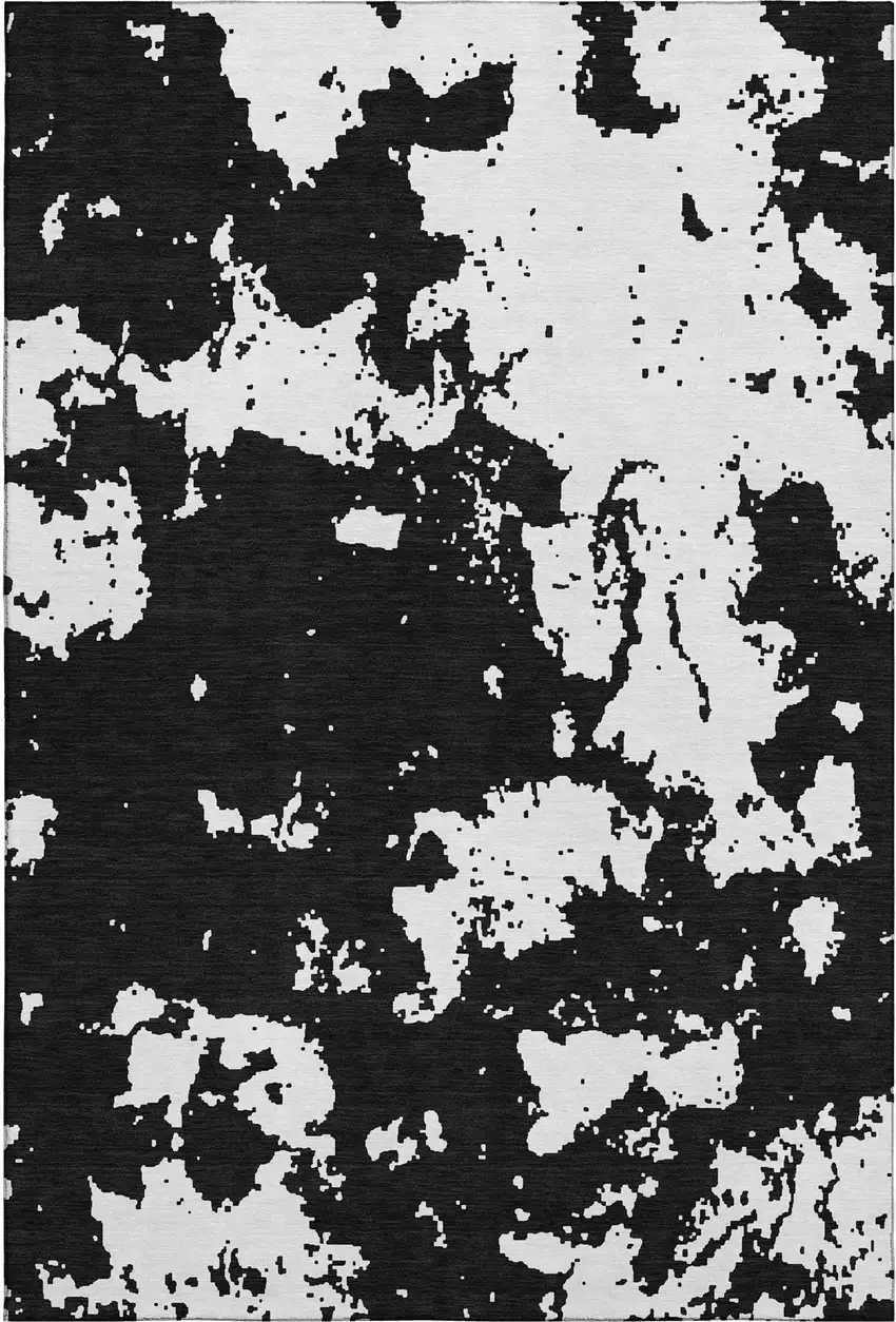 Black And White Abstract Washable Area Rug With UV Protection Photo 1