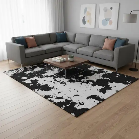 Black And White Abstract Washable Area Rug With UV Protection Photo 2