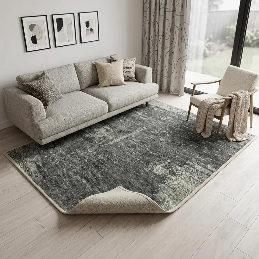 Black And White Abstract Washable Area Rug With UV Protection Photo 1