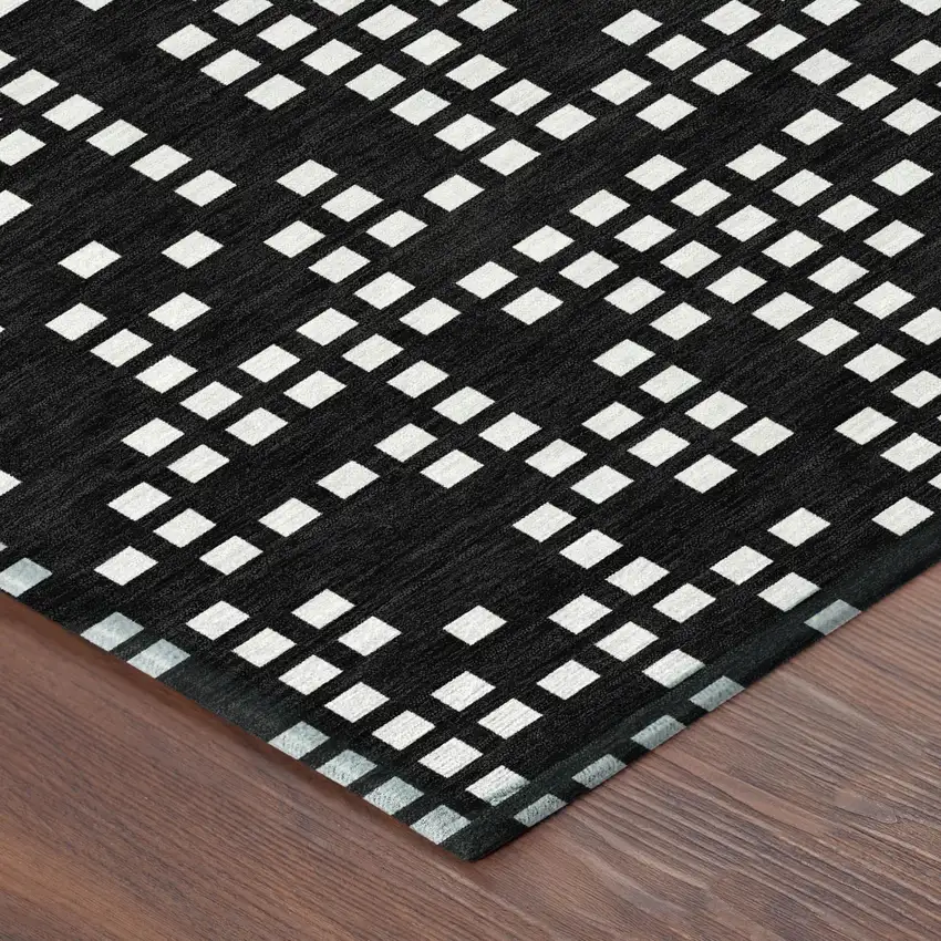 Black And White Abstract Washable Indoor Outdoor Area Rug Photo 3
