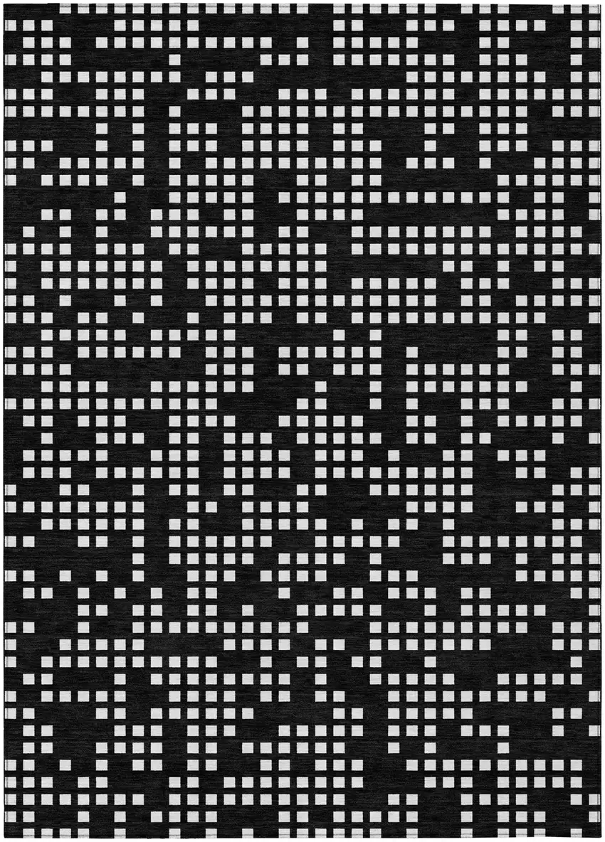 Black And White Abstract Washable Indoor Outdoor Area Rug Photo 2