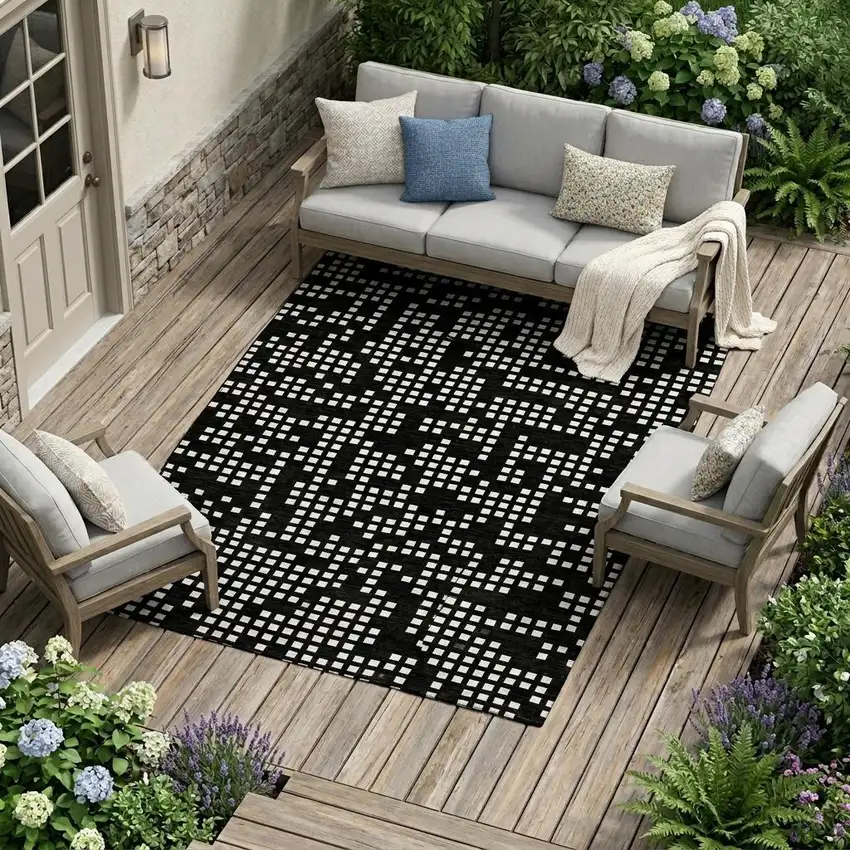 Black And White Abstract Washable Indoor Outdoor Area Rug Photo 1