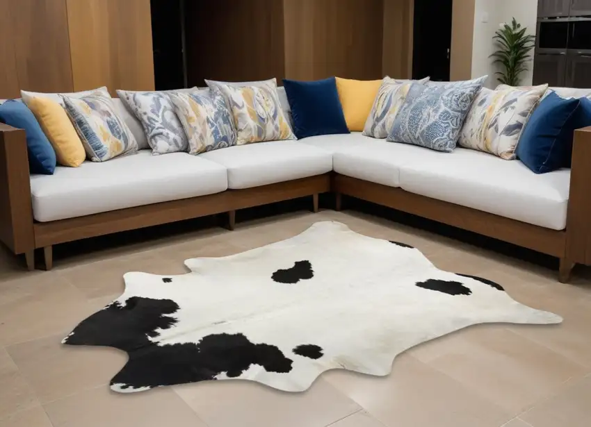 Black And White Cowhide Hand Knotted Area Rug Photo 1